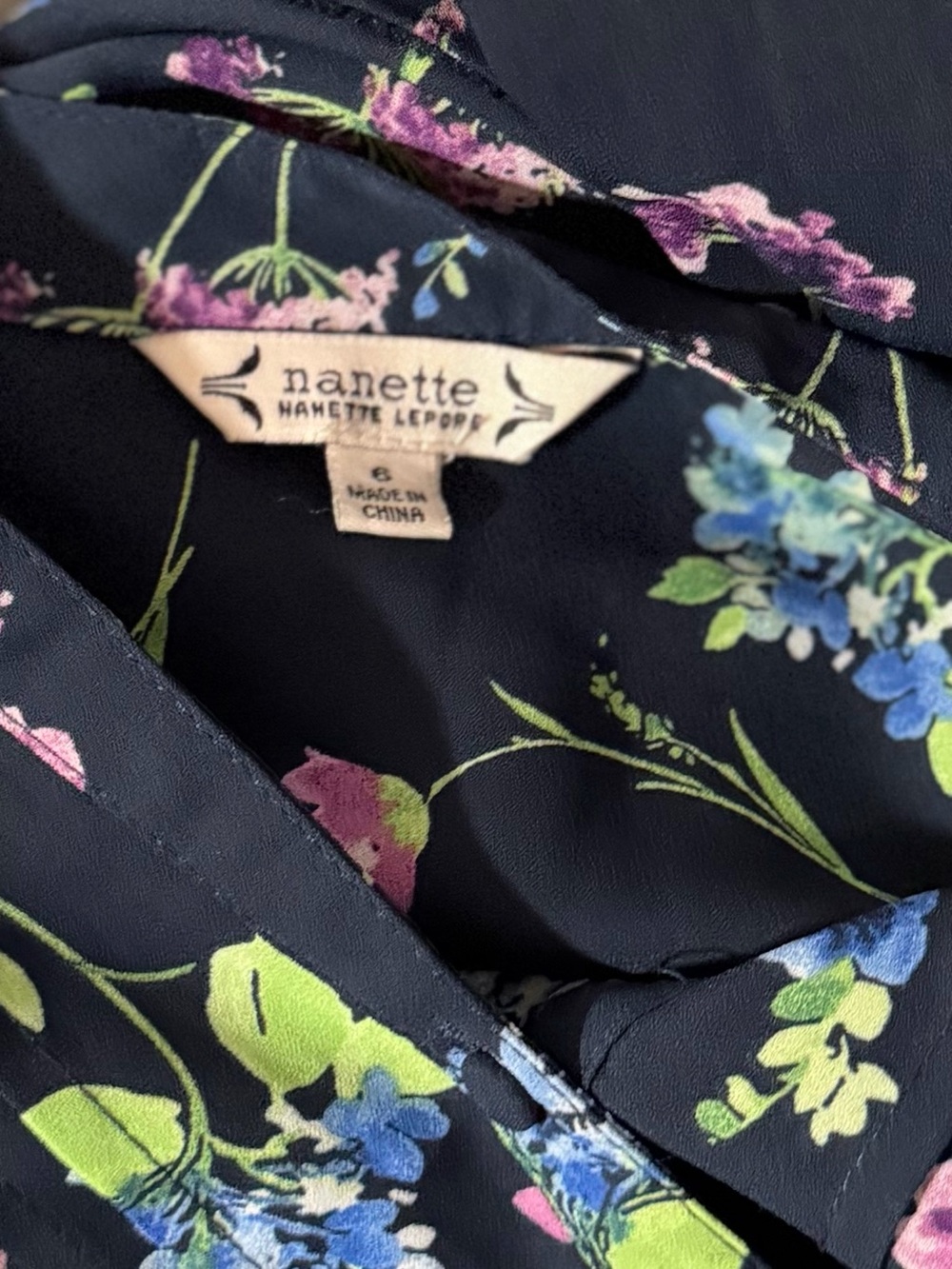 Nanette Lepore Navy Floral Long-Sleeve Fit & Flare Dress (SKU844) - Picture 2 of 6